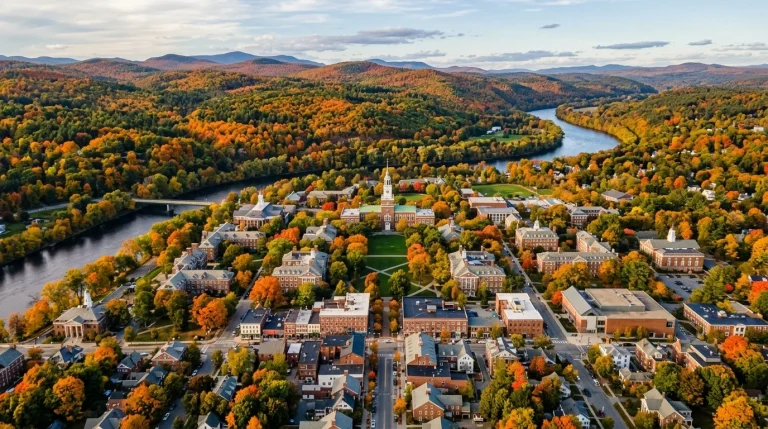 Dartmouth Prompts Masterclass: Choosing Your Best Option 3 Scenic aerial view of Dartmouth College campus and Hanover New Hampshire surrounded by autumn foliage (AI Generated Image)